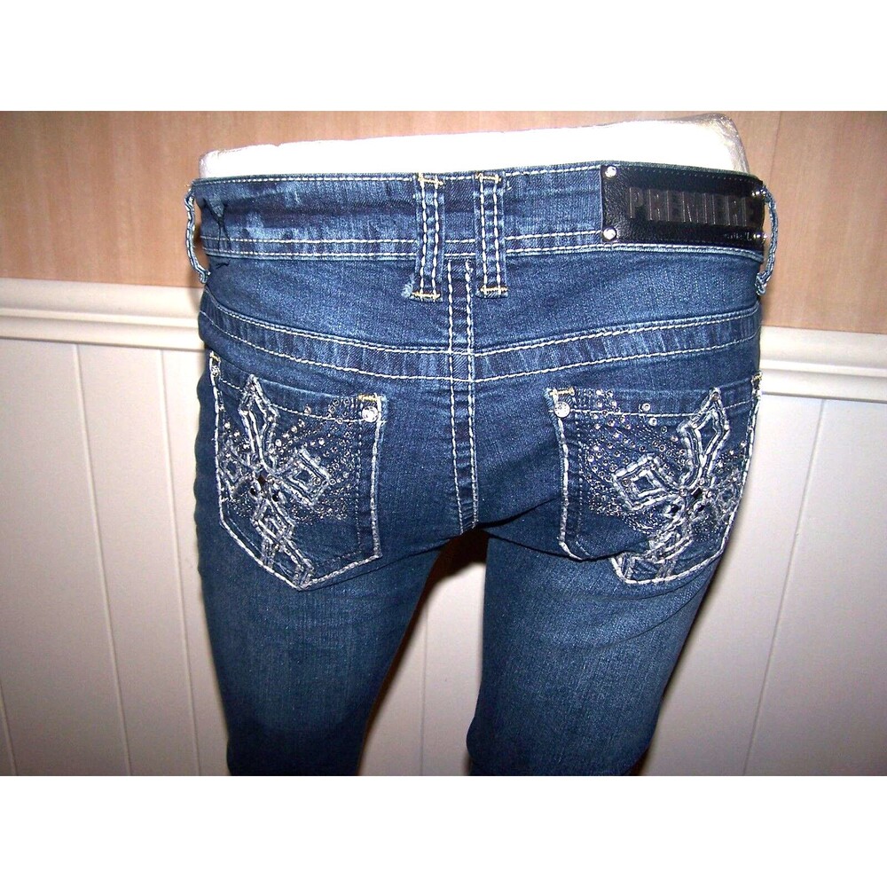 Premiere rue 21 skinny leg cross pockets blue denim jeans women‎ size 7/8 r